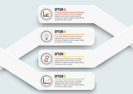 Vector infographic template with 3D paper label, integrated circles. Business concept with 4 options. For content, diagram, flowchart, steps, parts, timeline infographics.のイラスト素材
