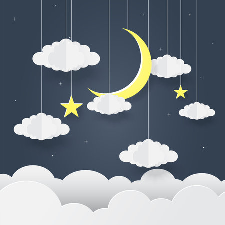 Paper art of Goodnight and sweet dream, night and origami mobile concept, vector art and illustration.のイラスト素材