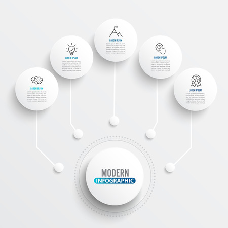 Vector infographic template with 3D paper label, integrated circles. Business concept with five options. For content, diagram, flowchart, steps, parts, timeline infographics, workflow layout, chart.のイラスト素材