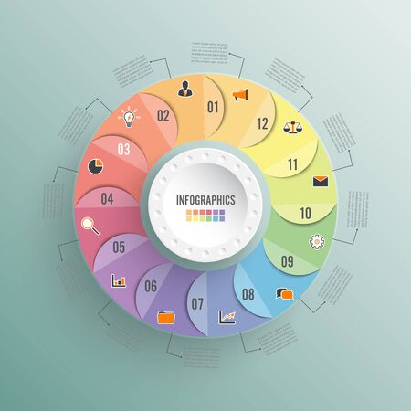 Circle chart infographic template with 12 options for presentations, advertising, layouts, annual reportsのイラスト素材