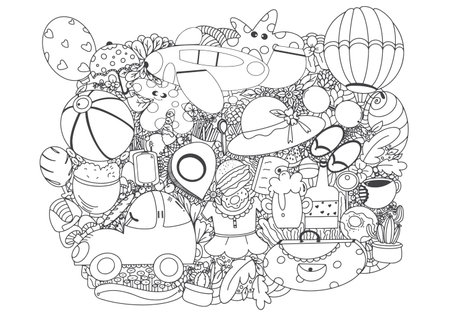 Line art vector hand drawn doodle cartoon group of travel planning theme. illustrator vector.のイラスト素材
