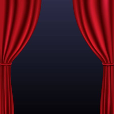 Realistic colorful red velvet curtain folded on background. Option curtain at home in the cinema. Vector Illustration.のイラスト素材