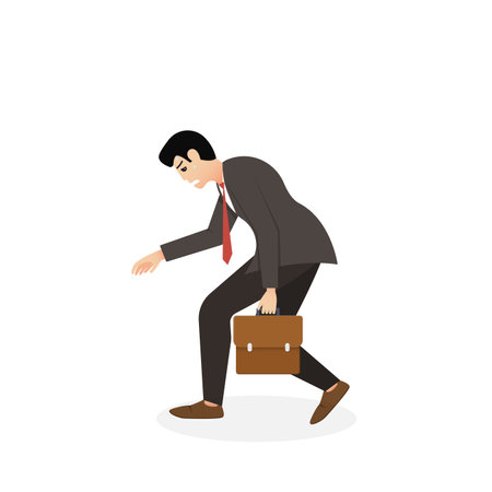 Tired businessman walking. male character in trendy style. Flat vector illustrationのイラスト素材