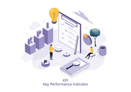 KPI Key Performance Indicator. Isometric Concept of Business Performance Strategy and Analysis. Can use for web banner, infographics. Vector illustrator.のイラスト素材