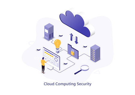Cloud server data protectionplatform in isometric illustrationのイラスト素材