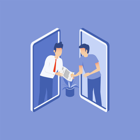 People signing paper and digital contract. Digital user agreement signing digital document with electronic signature.のイラスト素材