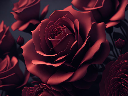 Vintage Classic hyper realistic red grey rose bouquet on background. Generative AI.の素材