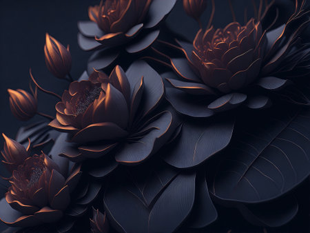 Abstract black background with beautiful flowers.の素材
