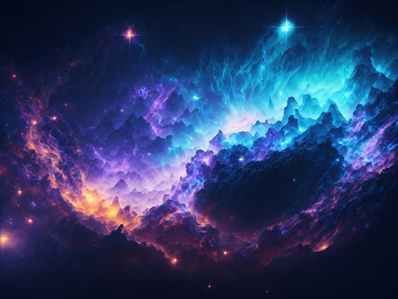 Abstract space background with stars and nebula, 3D illustration.の素材