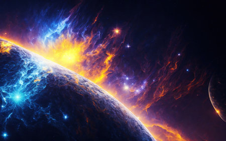 Planets, stars and galaxies in outer space showing the beauty of space exploration.の素材