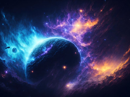 Planet and nebula in deep space. Science fiction art.の素材