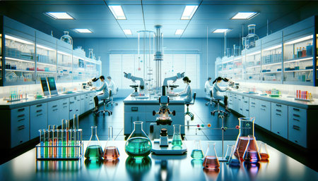 Modern Laboratory Research with Scientists and Equipmentの素材