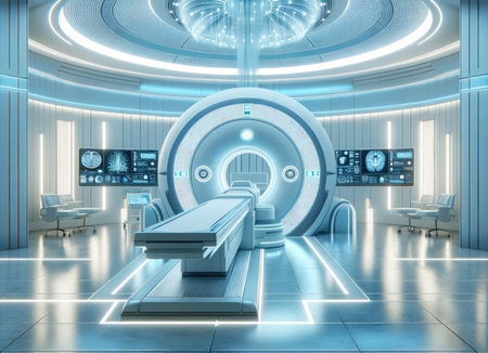 Futuristic MRI Scanner in Modern Medical Facility.の素材
