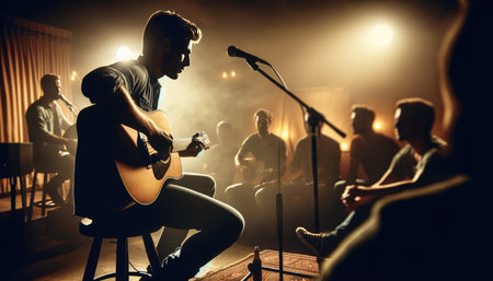 Acoustic Guitar Performance on Intimate Stage.の素材