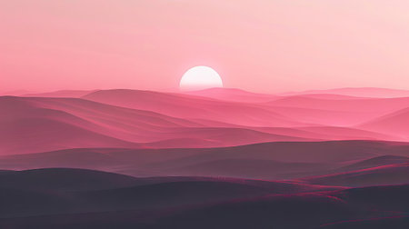 A monochrome pink sunset over rolling hills, with subtle gradients giving a dreamy atmosphereの素材