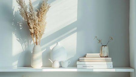 A bare shelf containing only one curated decorative itemの素材