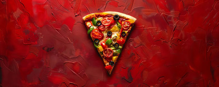 A pizza slice styled like a stainedglass window, with colorful toppings arranged symmetricallyの素材