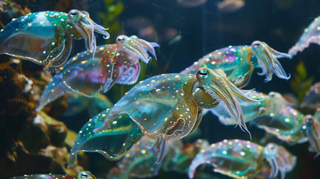 A shoal of cuttlefish mesmerizing viewers with their changing color displaysの素材