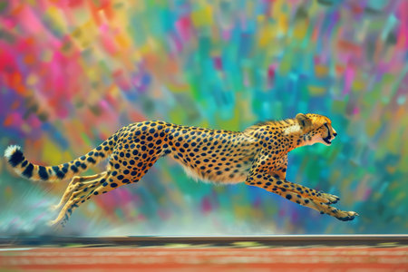 Cheetah running on a colorful background. 3d illustration.の素材