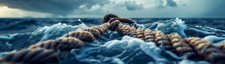 Rope in stormy sea. Seascape panorama.の素材