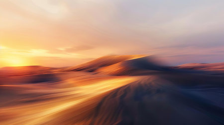 A blur of windswept sand dunes under a desert sunset, evoking adventure and mysteryの素材