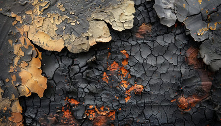 A blend of burn marks, ash residue, and paint flecks, resembling a fireplace hearthの素材