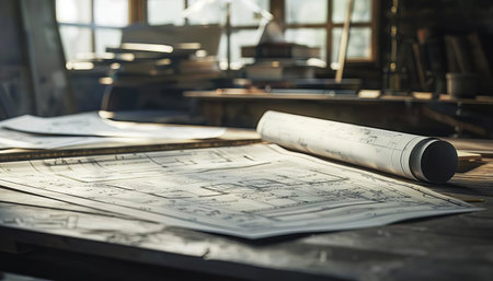 A blueprint on an architects table that metaphorically represents constructing a robust investor relations foundationの素材