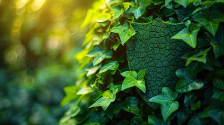 A closeup of a shield made of green leaves, illustrating nature s role in protecting Earth from the sunの素材