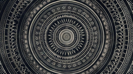A circular mandala pattern where each layer of triangles forms intricate, detailed ringsの素材