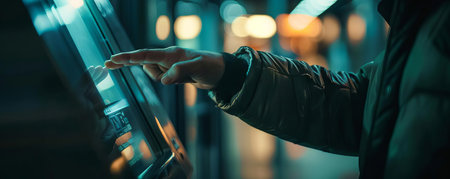 A closeup shot of a person using a biometric scanner to secure access to their digital crypto walletの素材