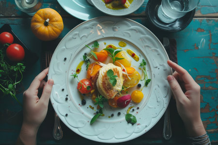 A delicious and healthy meal of grilled vegetables and chicken.の素材