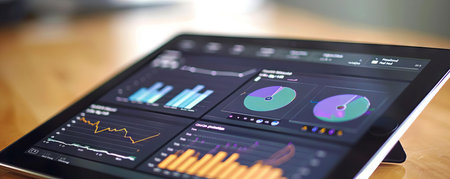 A detailed closeup of an HR dashboard showing recruitment metrics and retention rates on a tabletの素材
