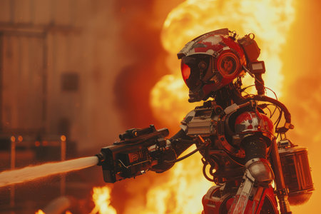 Firefighting robot put out the fireの素材