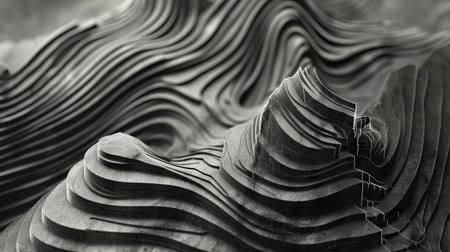 Curved, winding lines reminiscent of a mountain range viewed in profileの素材
