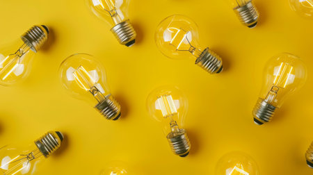 Idea light bulbs on yellow background.の素材