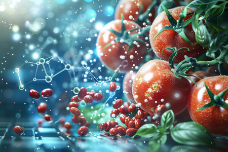 Hydroponic tomatoes are grown in a nutrient-rich water solution instead of soil, producing higher yields and tastier tomatoes.の素材