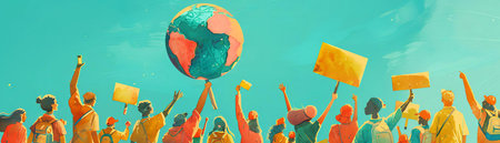 People protesting for climate action with impactful bannersの素材