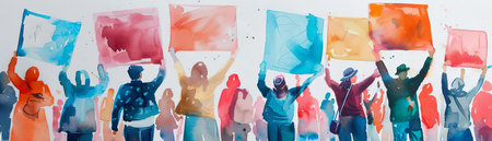 People protesting for climate action with impactful bannersの素材