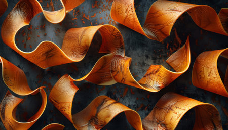 Orange ribbons. Abstract background. 3D rendering.の素材