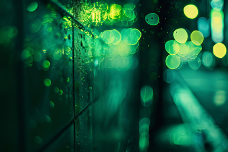 Neon green and yellow bokeh lights, capturing an urban, modern feel with subtle glowの素材