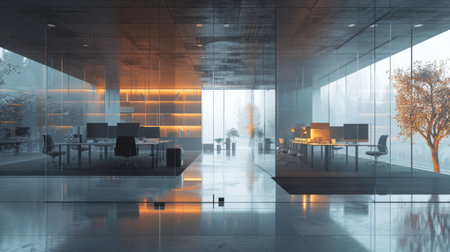 /imagine prompt: An office with transparent glass computers seamlessly integrated into a modern minimalist design, symbolizing cutting-edge technology in the workplace --ar 16:9 --stylize 300 Job ID: 2aa27dda-60c9-4257-b706-7551625d2460の素材