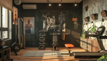 The home gym is the perfect way to get in shape and stay healthy. With a variety of equipment, you can get a full-body workout without ever leaving your home.の素材