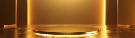 3D rendering of a golden podium with a spotlight.の素材