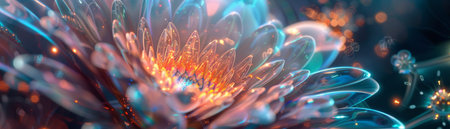 Abstract digital art of a glowing, colorful, and dynamic flower.の素材