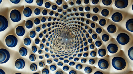 Abstract swirling pattern with blue and white circles creating a hypnotic illusion of depth and movement.の素材