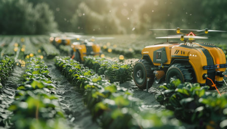 Tractor spraying pesticides on a strawberry field. Spraying pesticides on strawberries.の素材