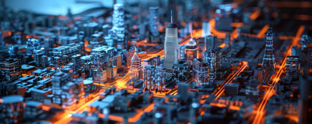 3D illustration of a futuristic city. 3D rendering background.の素材
