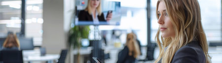 Confident business woman in a video conference call with her team.の素材