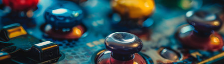 Close-up of a circuit board with a variety of electronic components.の素材