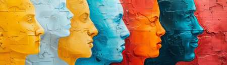 Safety first. Colorful abstract faces in profile view.の素材